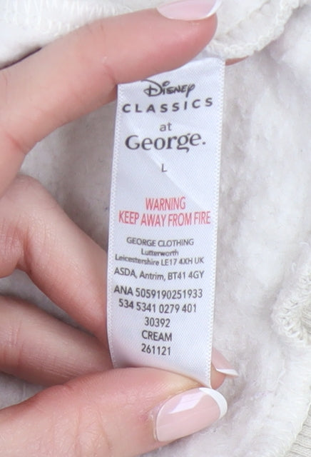 Disney Classics at George Women Beige Stitch Sweatshirt L Pullover Cotton Blend