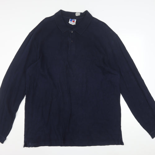 Russell Mens Blue XL Long Sleeve Collared Button-Up Polo Shirt