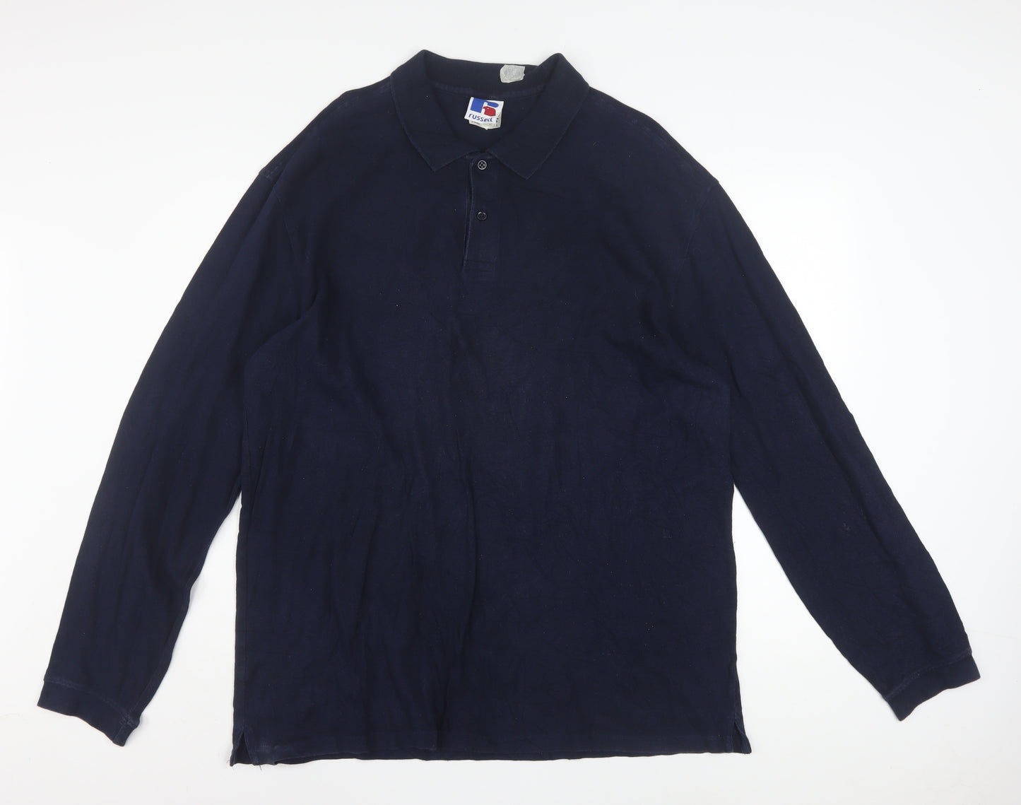 Russell Mens Blue XL Long Sleeve Collared Button-Up Polo Shirt