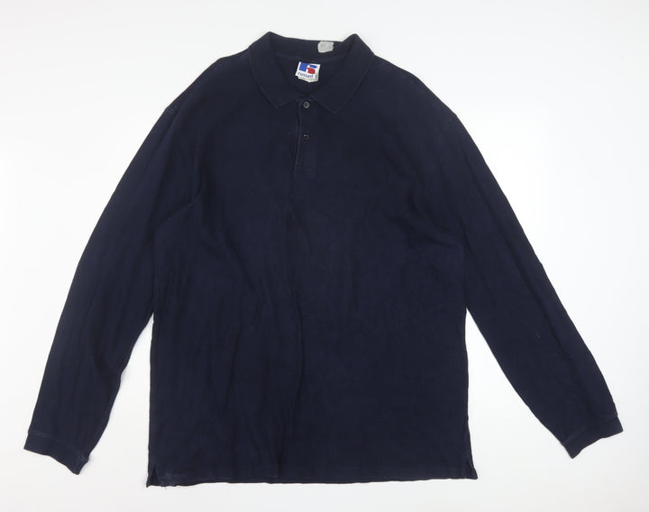 Russell Mens Blue XL Long Sleeve Collared Button-Up Polo Shirt