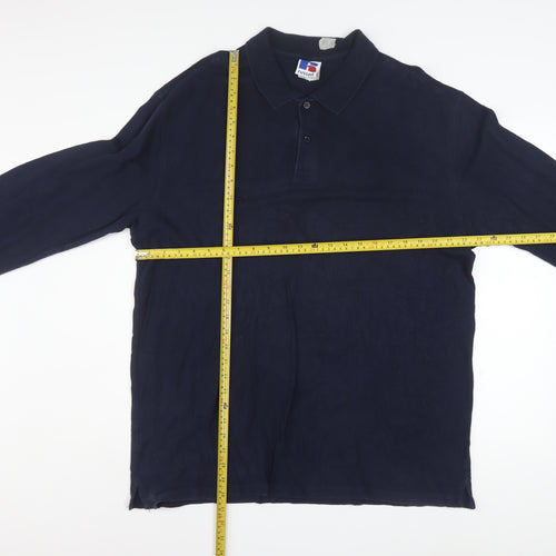 Russell Mens Blue XL Long Sleeve Collared Button-Up Polo Shirt