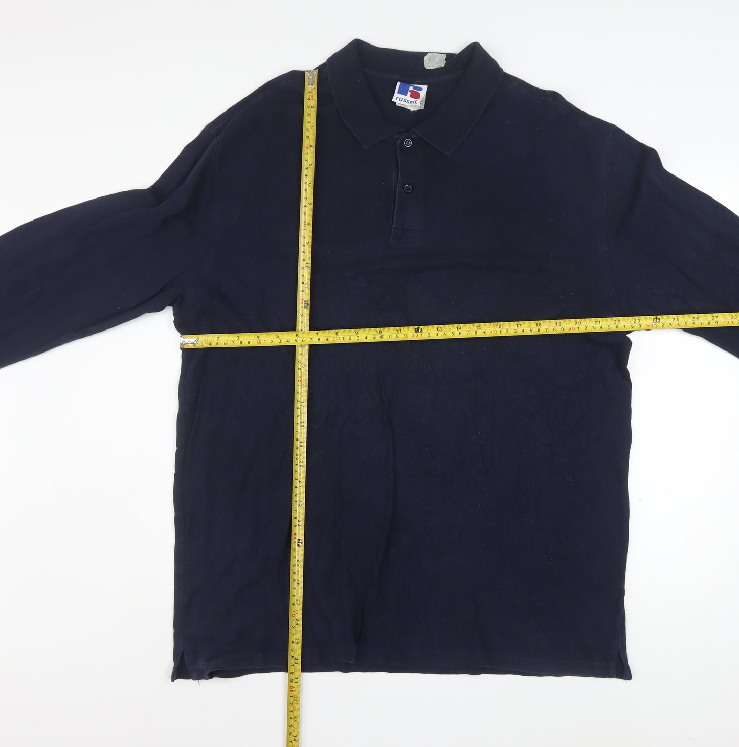 Russell Mens Blue XL Long Sleeve Collared Button-Up Polo Shirt