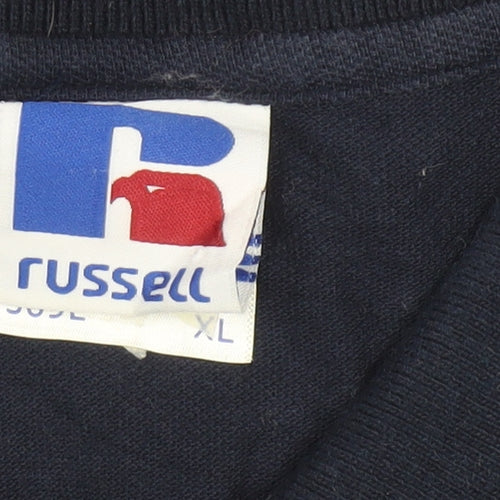 Russell Mens Blue XL Long Sleeve Collared Button-Up Polo Shirt