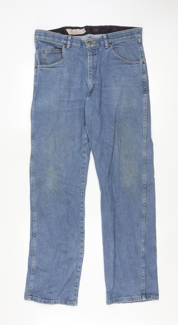 Wrangler Men's Blue 34x32 Regular Fit Straight Denim Jeans
