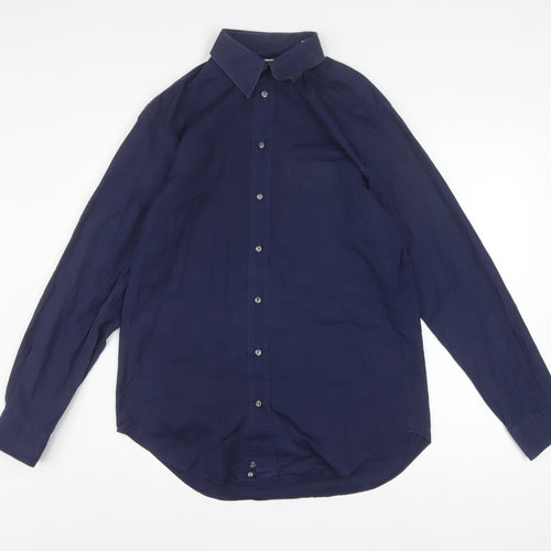 Armani Collezioni Men's Blue 15.5 Regular Fit Long Sleeve Button-Up Shirt