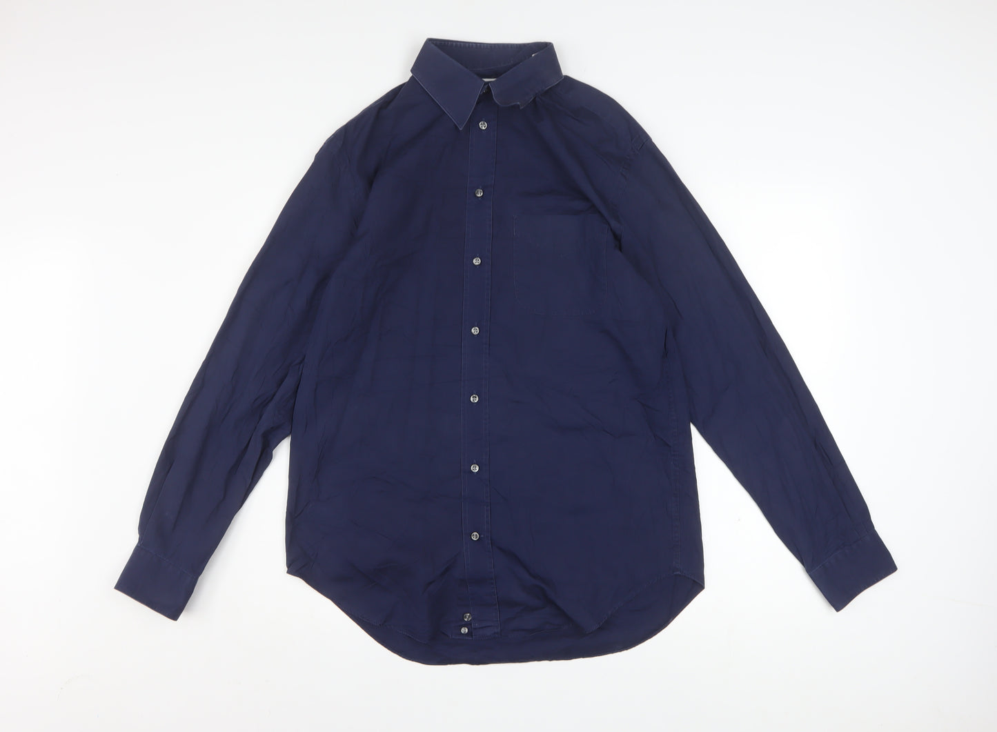 Armani Collezioni Men's Blue 15.5 Regular Fit Long Sleeve Button-Up Shirt