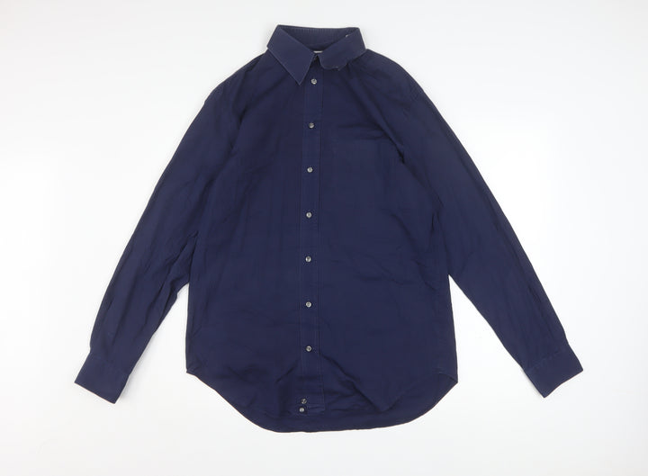 Armani Collezioni Men's Blue 15.5 Regular Fit Long Sleeve Button-Up Shirt