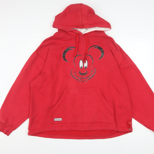 Walt Disney World Red Mickey Mouse Hoodie Women XL Pullover Fleece Sweatshirt