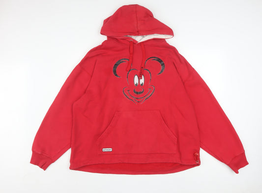 Walt Disney World Red Mickey Mouse Hoodie Women XL Pullover Fleece Sweatshirt