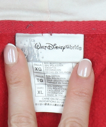 Walt Disney World Red Mickey Mouse Hoodie Women XL Pullover Fleece Sweatshirt