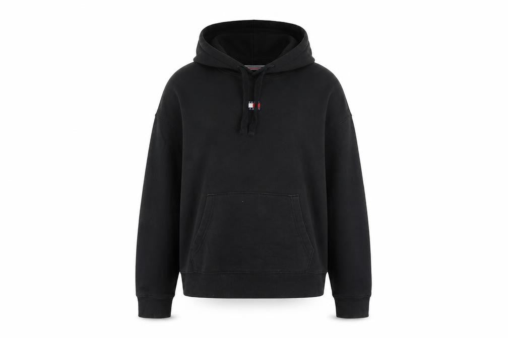 Front view of Tommy Jeans Women's Black Cotton Pullover Hoodie, size M