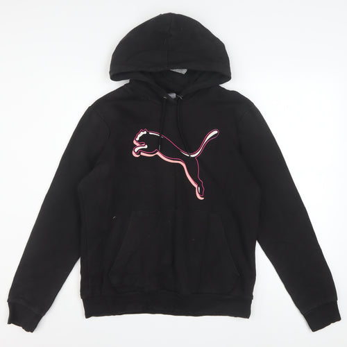 Puma Womens Black Large Pullover Hoodie With Pink Logo