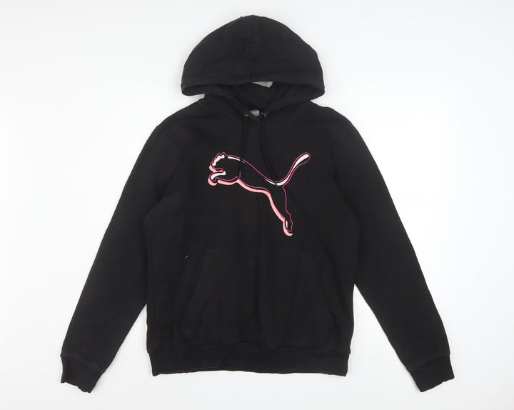 Puma Womens Black Large Pullover Hoodie With Pink Logo