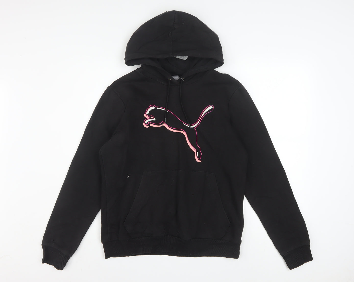 Puma Womens Black Large Pullover Hoodie With Pink Logo