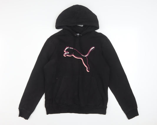 Puma Womens Black Large Pullover Hoodie With Pink Logo