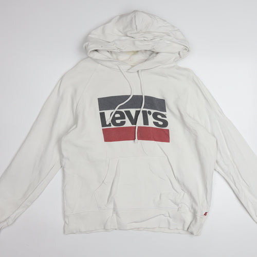 Levi's Men's White Small Pullover Hoodie with Logo Print