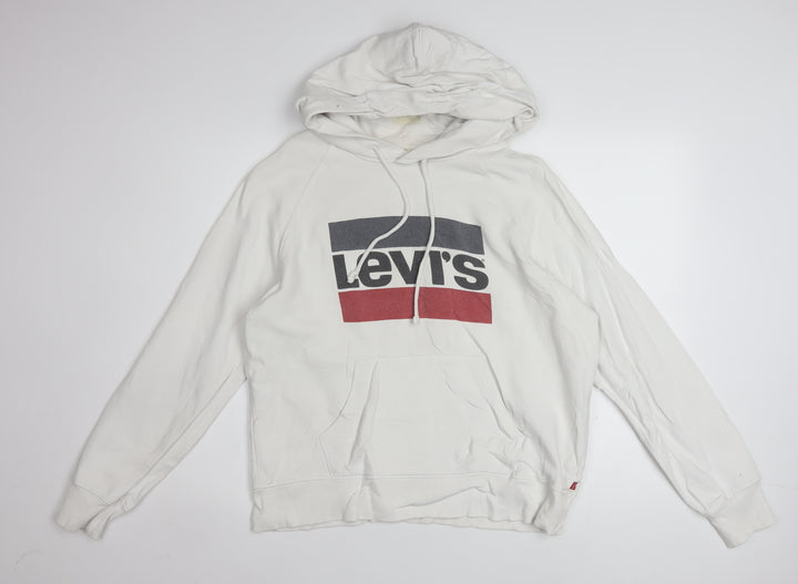 Levi's Men's White Small Pullover Hoodie with Logo Print