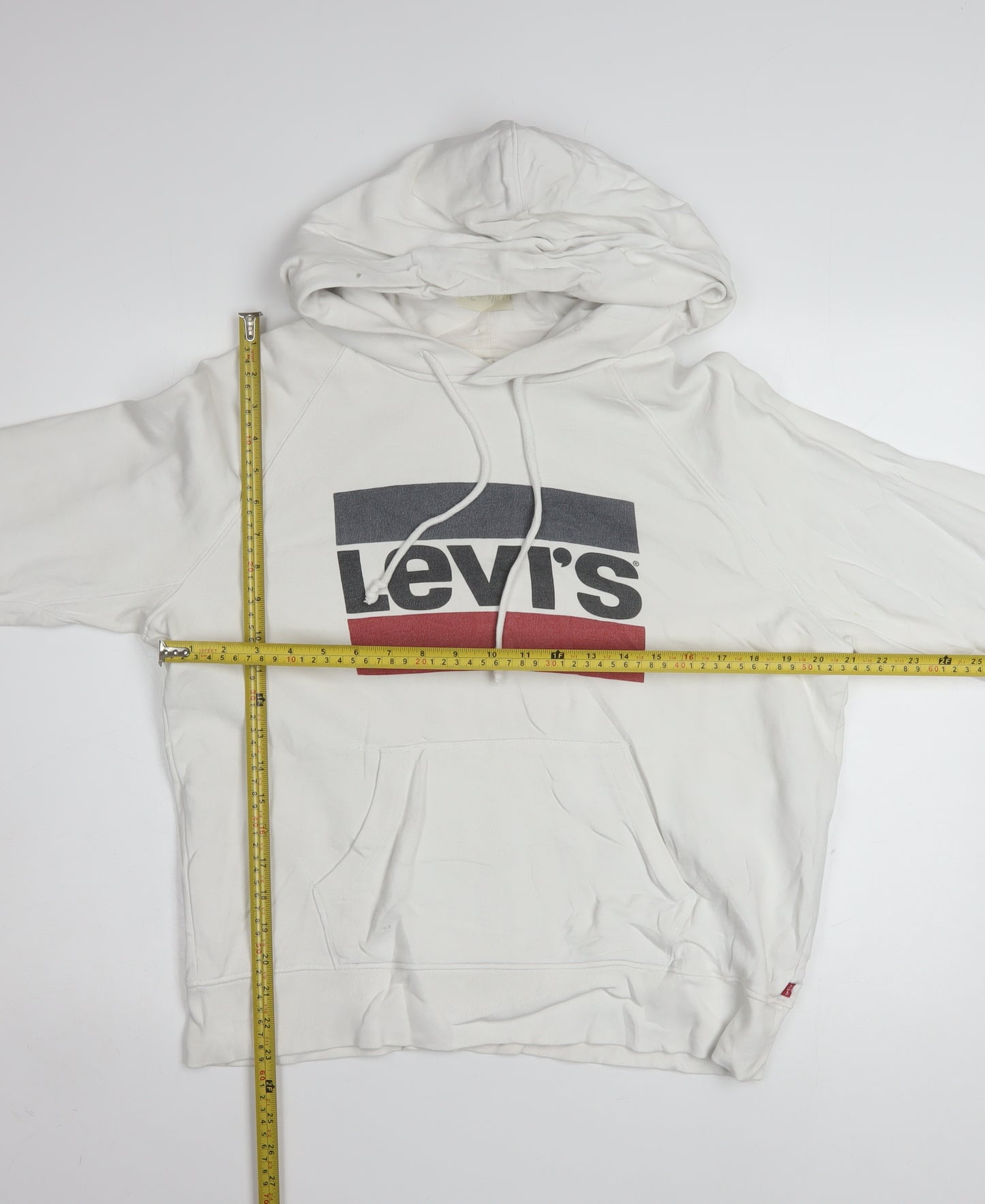 Levi's Men's White Small Pullover Hoodie with Logo Print