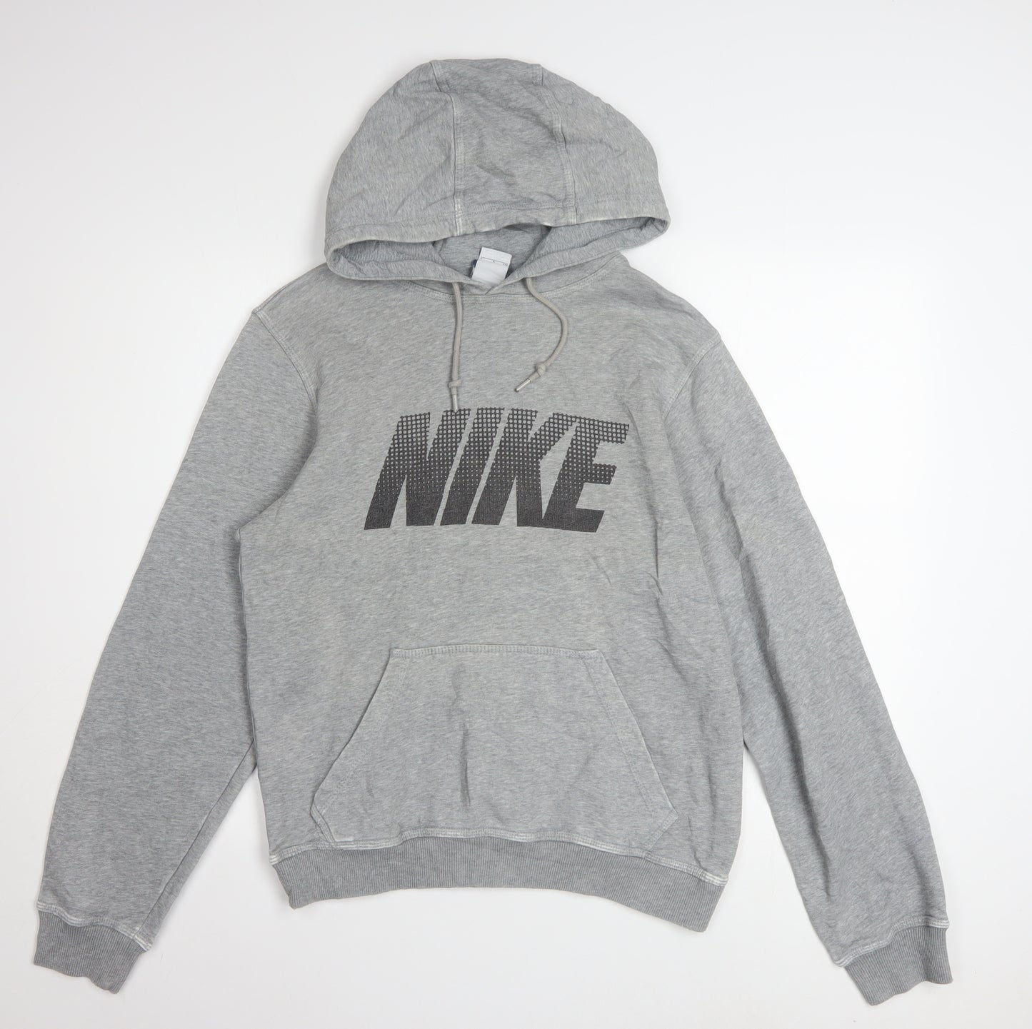 Nike Men Grey Pullover Hoodie Small Logo Graphic Cotton Blend