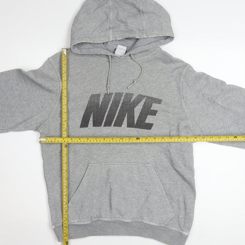 Nike Men Grey Pullover Hoodie Small Logo Graphic Cotton Blend