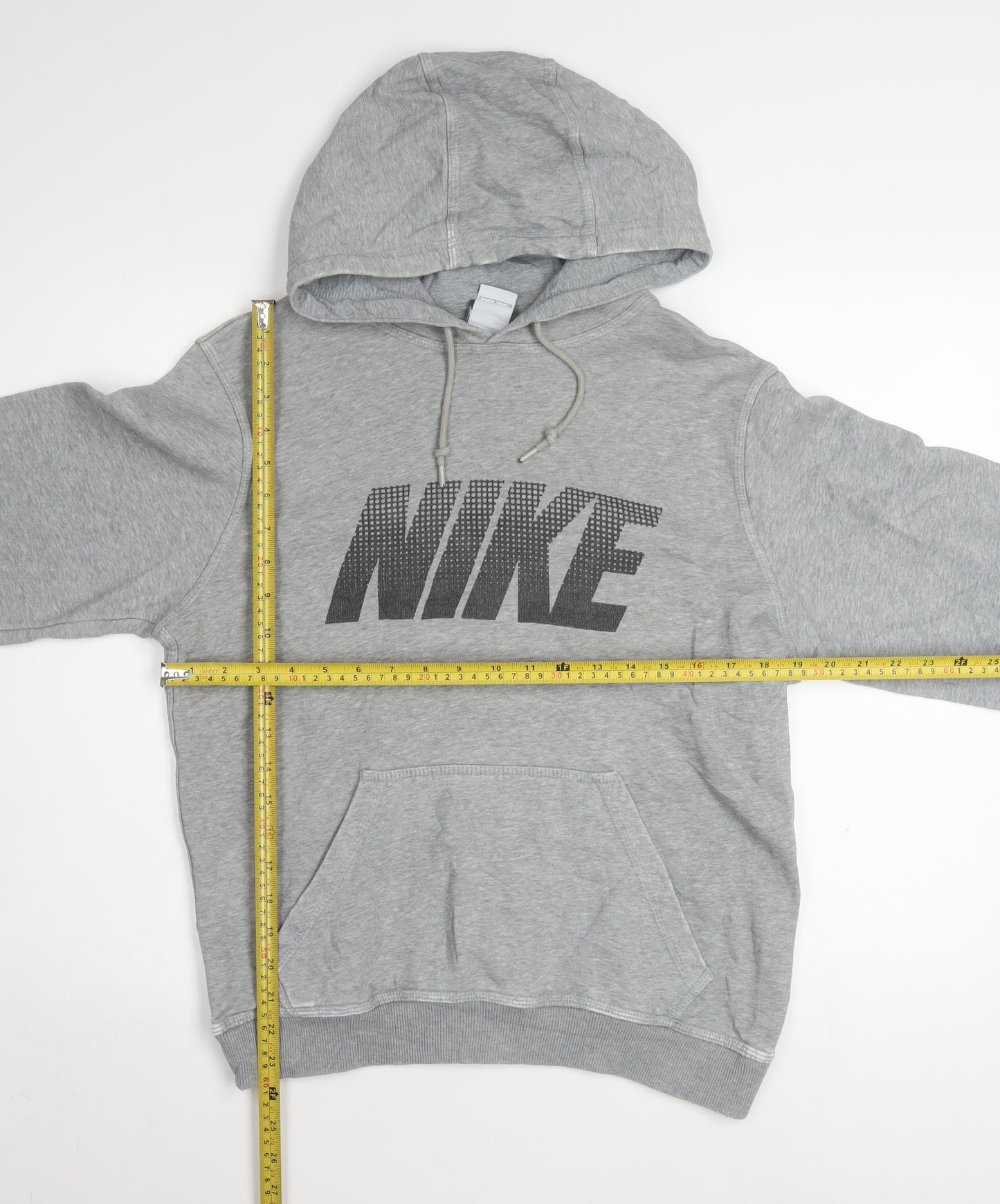 Nike Men Grey Pullover Hoodie Small Logo Graphic Cotton Blend