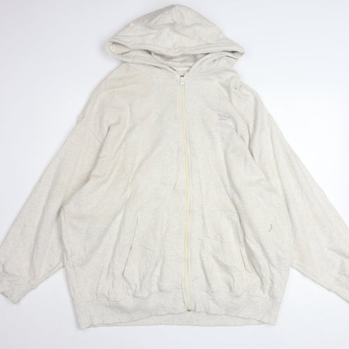 Reebok Men Beige Full Zip Hoodie 2XL Cotton Blend Lightweight