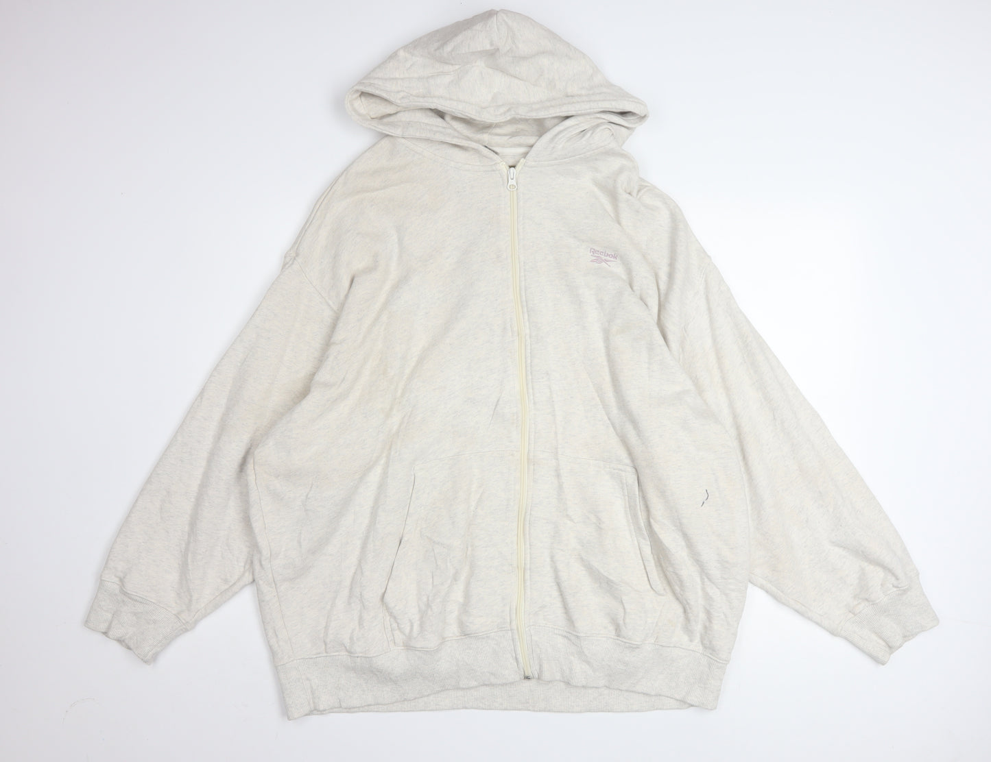 Reebok Men Beige Full Zip Hoodie 2XL Cotton Blend Lightweight