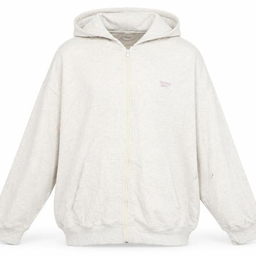 Reebok Men Beige Full Zip Hoodie 2XL Cotton Blend Lightweight