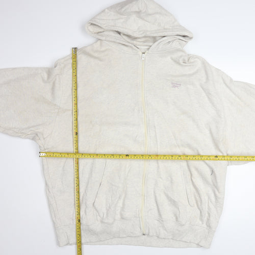 Reebok Men Beige Full Zip Hoodie 2XL Cotton Blend Lightweight
