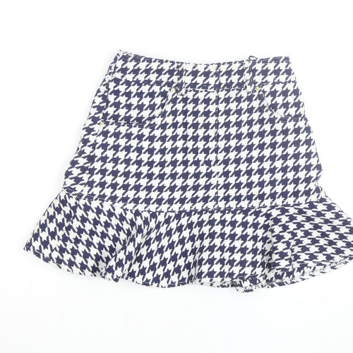 Sandro Women Blue Houndstooth Flare Short Skirt Size M