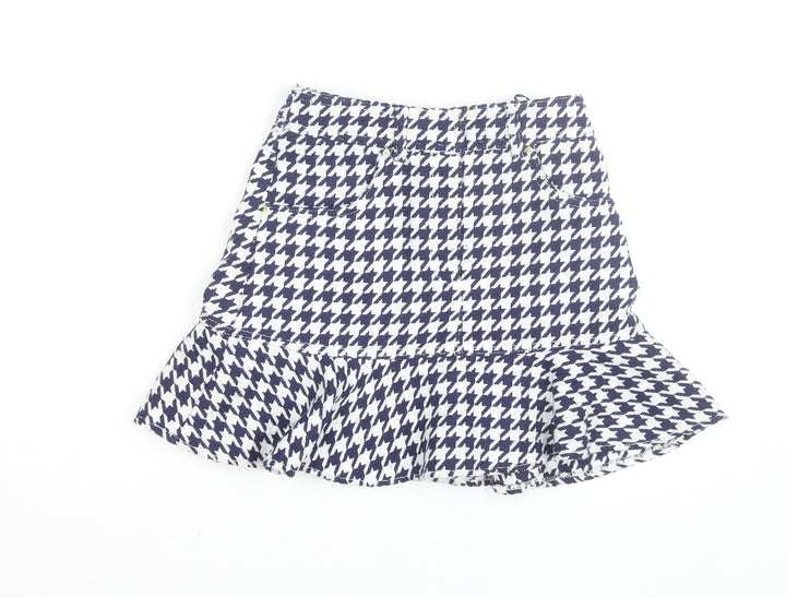 Sandro Women Blue Houndstooth Flare Short Skirt Size M