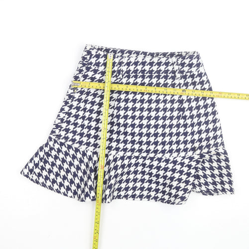 Sandro Women Blue Houndstooth Flare Short Skirt Size M