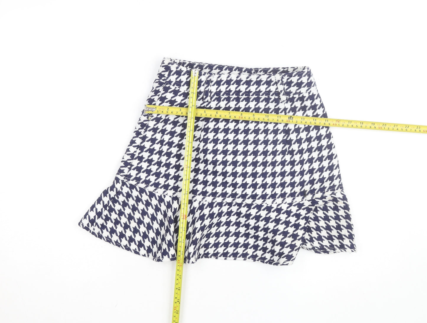 Sandro Women Blue Houndstooth Flare Short Skirt Size M