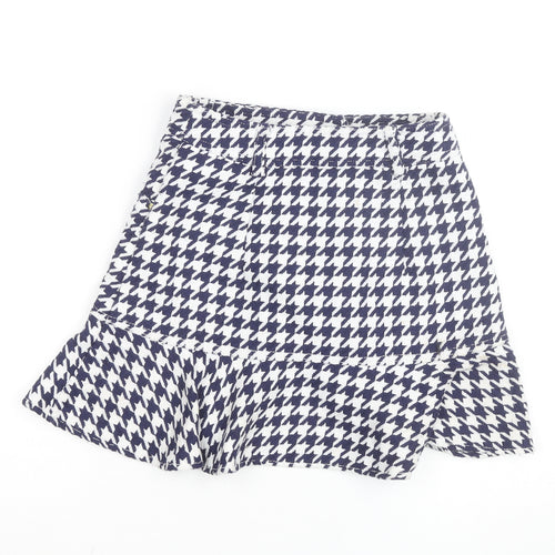 Sandro Women Blue Houndstooth Flare Short Skirt Size M