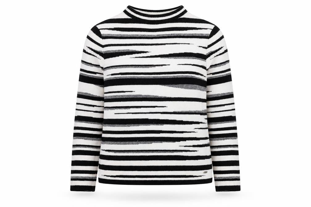 Betty & Co Women’s Black Striped Mock Neck Long Sleeve Knit Jumper Size 12