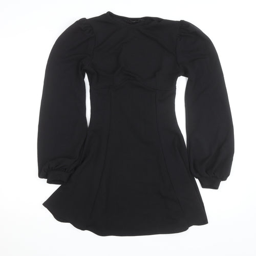 Boohoo Women’s Black Long Sleeve Puff A-Line Mini Dress Size 8