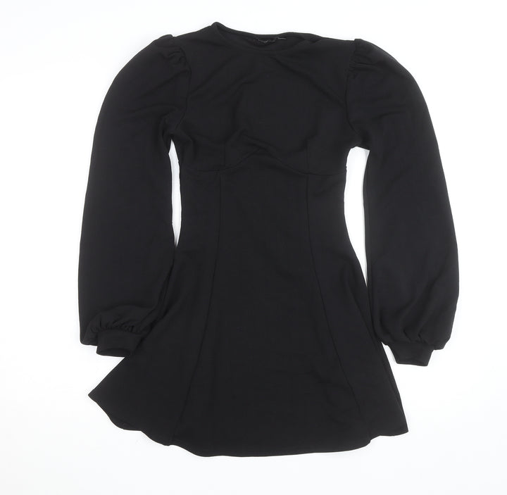 Boohoo Women’s Black Long Sleeve Puff A-Line Mini Dress Size 8