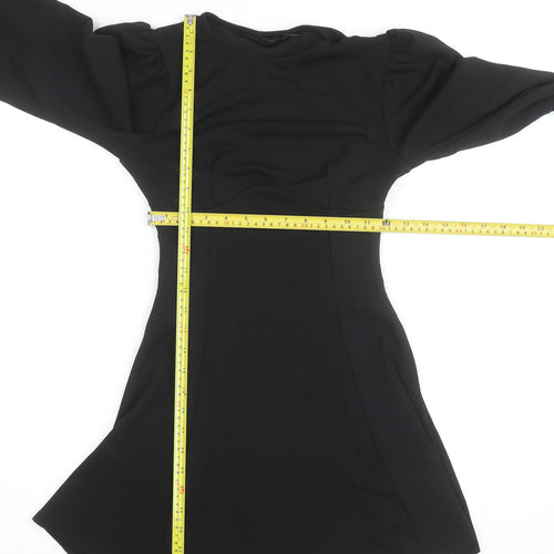 Boohoo Women’s Black Long Sleeve Puff A-Line Mini Dress Size 8