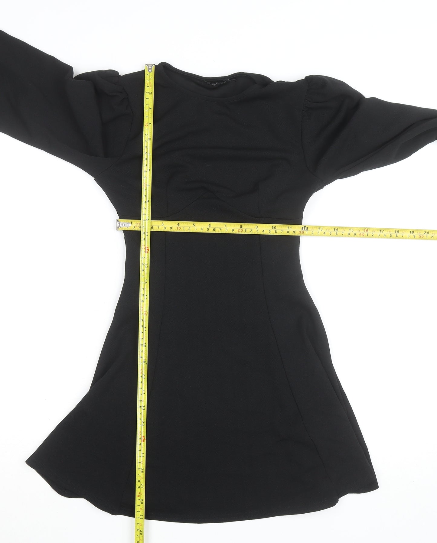 Boohoo Women’s Black Long Sleeve Puff A-Line Mini Dress Size 8