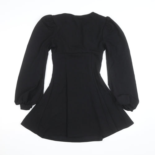 Boohoo Women’s Black Long Sleeve Puff A-Line Mini Dress Size 8