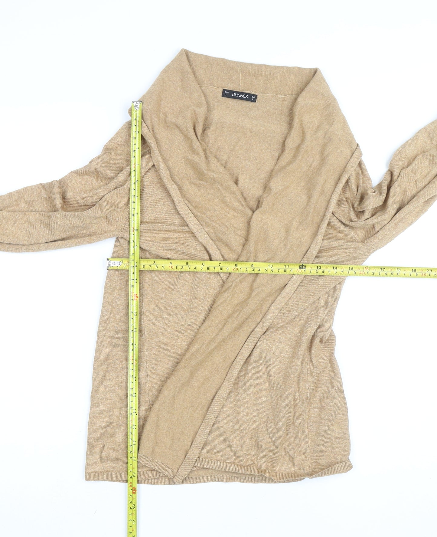 Dunnes Women’s Beige Knit Cardigan L Lightweight Open Front