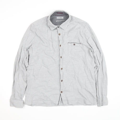 Ted Baker Men's Grey Herringbone Cotton Long Sleeve Button-Up Shirt Size M
