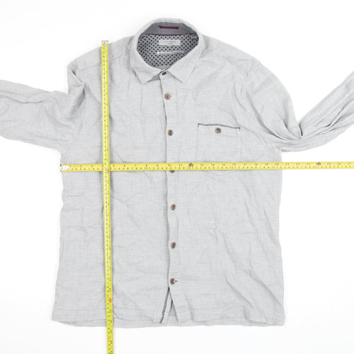 Ted Baker Men's Grey Herringbone Cotton Long Sleeve Button-Up Shirt Size M