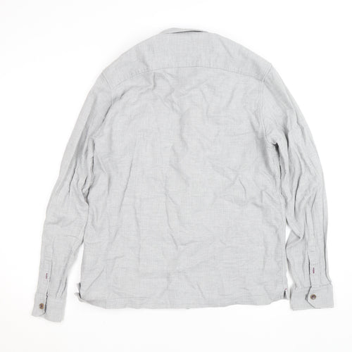 Ted Baker Men's Grey Herringbone Cotton Long Sleeve Button-Up Shirt Size M