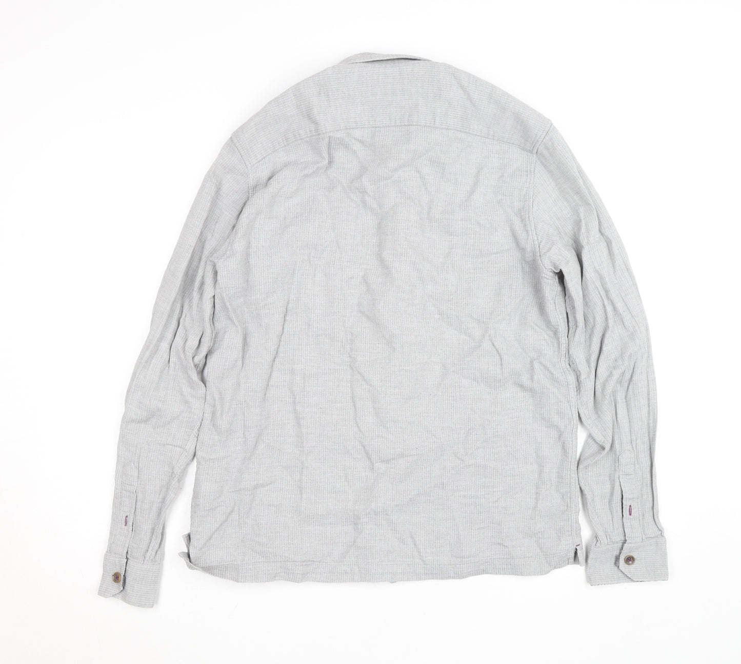 Ted Baker Men's Grey Herringbone Cotton Long Sleeve Button-Up Shirt Size M