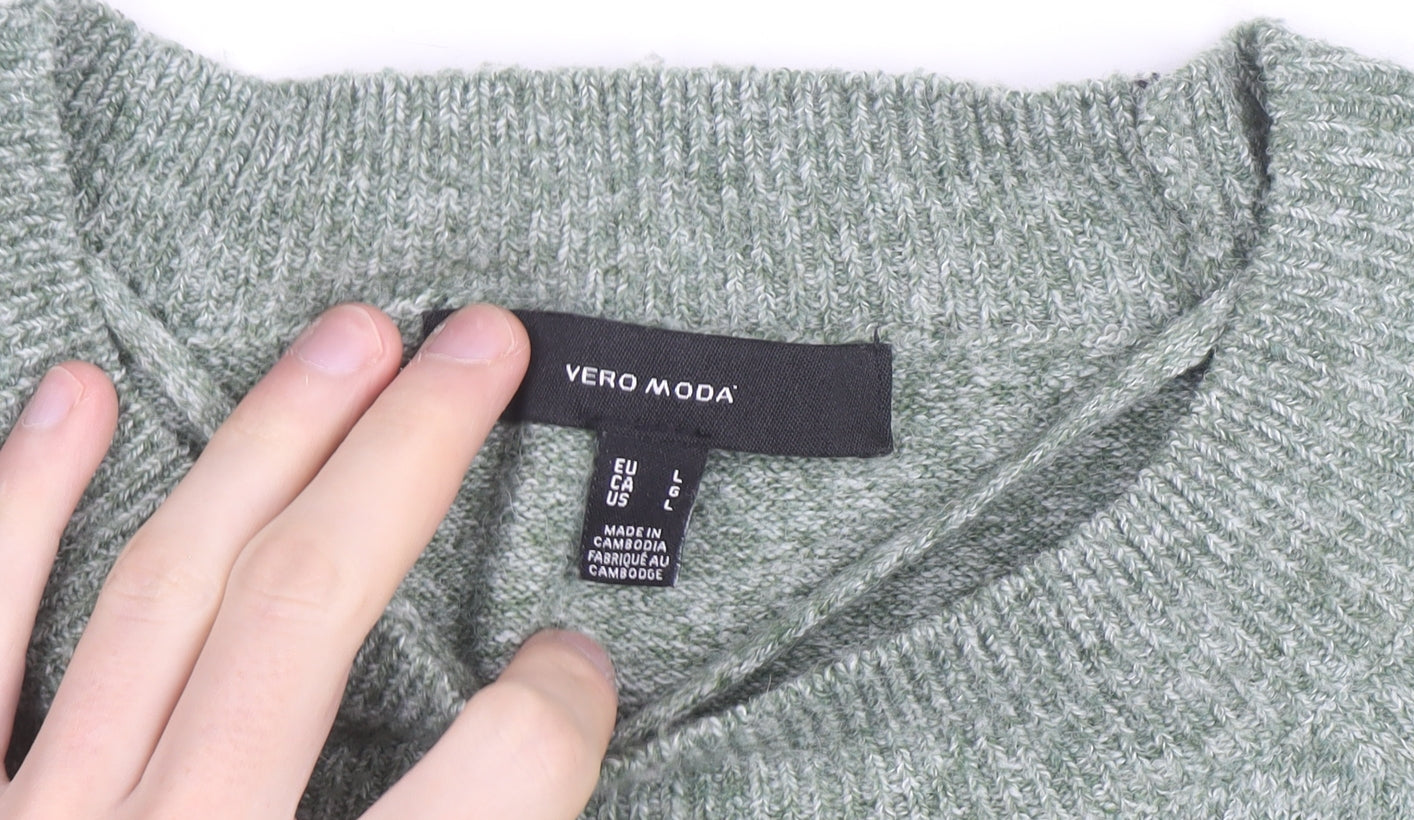 Vero Moda Women’s Green Crew Neck Knit Long Sleeve Pullover Jumper L