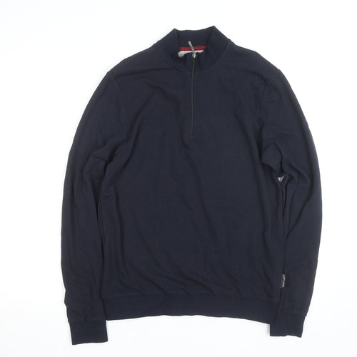 Scott & Wade Men's Blue M High Neck 1/2 Zip Cotton Jumper