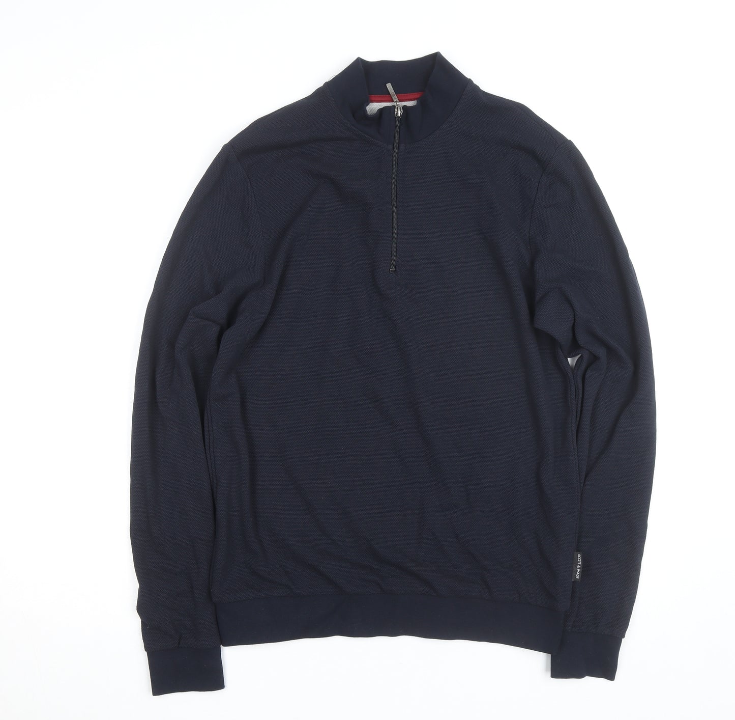 Scott & Wade Men's Blue M High Neck 1/2 Zip Cotton Jumper