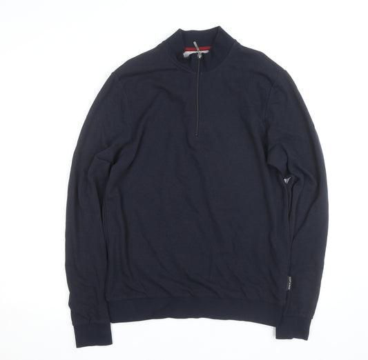 Scott & Wade Men's Blue M High Neck 1/2 Zip Cotton Jumper