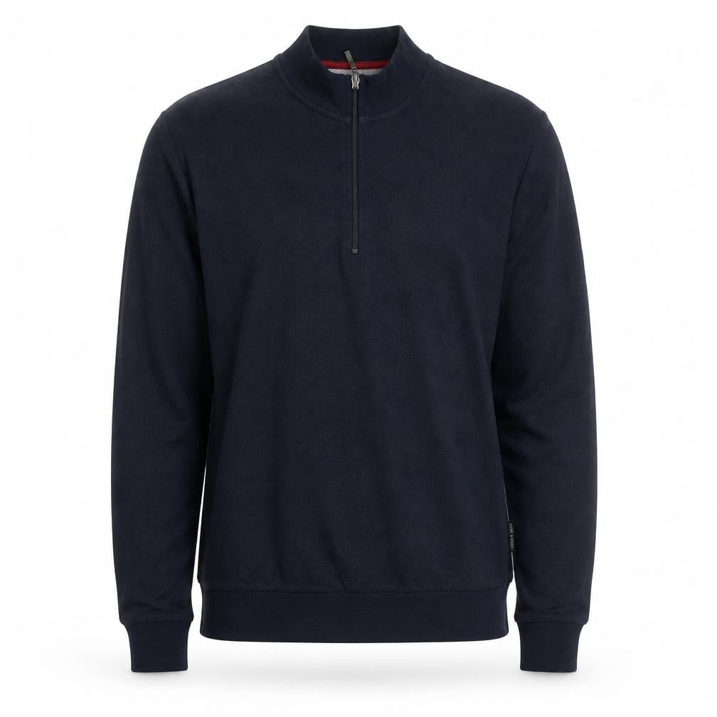 Front view of Scott & Wade Men's Blue M High Neck 1/2 Zip Cotton Jumper